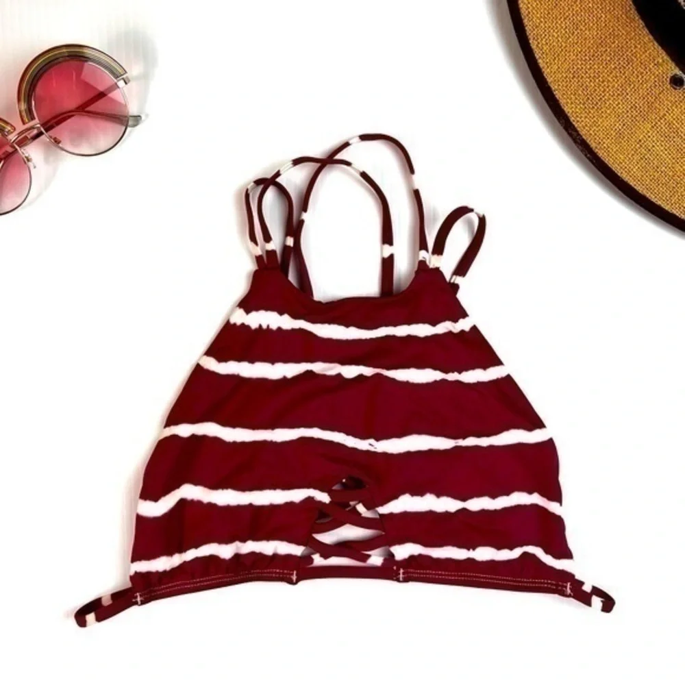 Frankie’s Bikinis womens size small maroon tie dye halter style bikini top